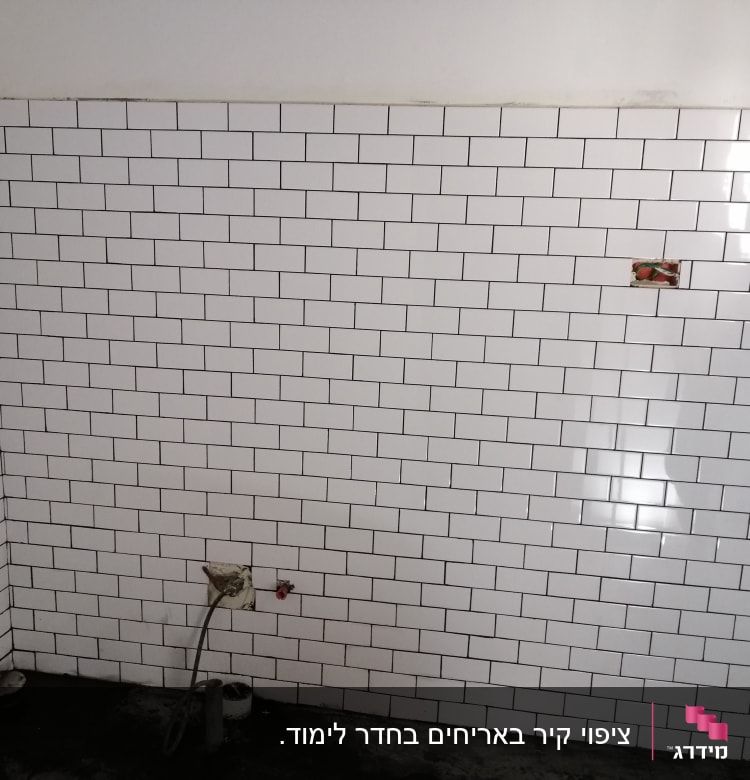 קיר אריחים לבנים עם חיבורים חשופים